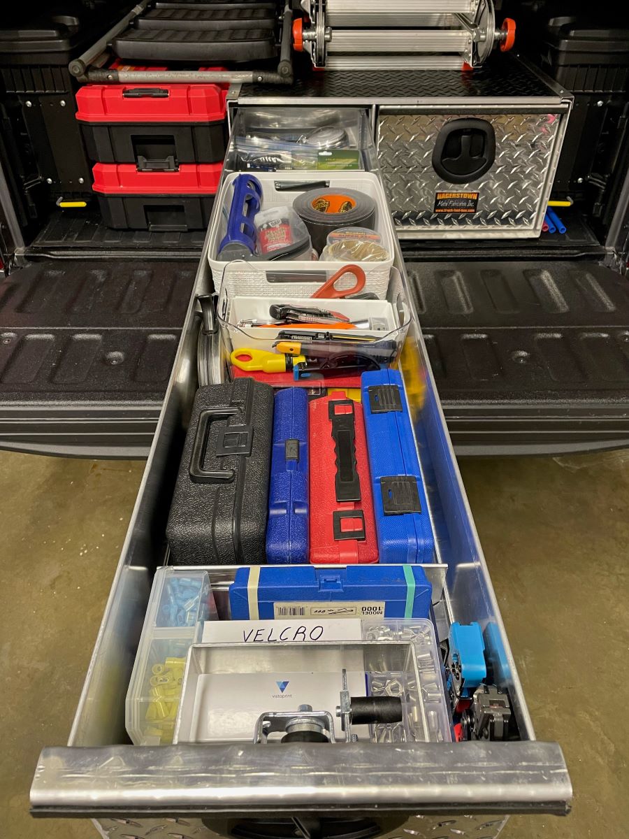 organized drawer truck box for contractor